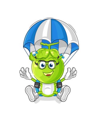 the pea head skydiving character. cartoon mascot vecto