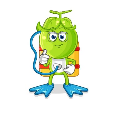 the pea head diver cartoon. cartoon mascot vecto