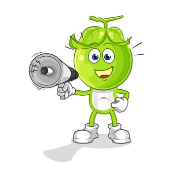 the pea head holding hand loudspeakers vector. cartoon characte