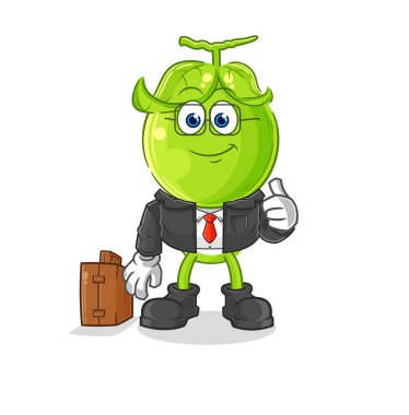 the pea head office worker mascot. cartoon vecto