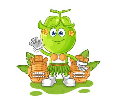 the pea head hawaiian waving character. cartoon mascot vecto