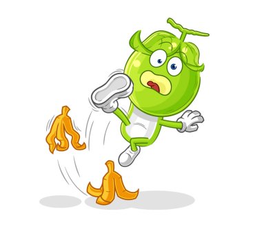 the pea head slipped on banana. cartoon mascot vecto