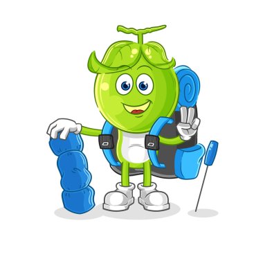 the pea head go camping mascot. cartoon vecto
