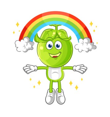 the pea head with a rainbow. cartoon vecto