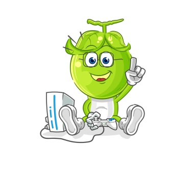 the pea head playing video games. cartoon characte