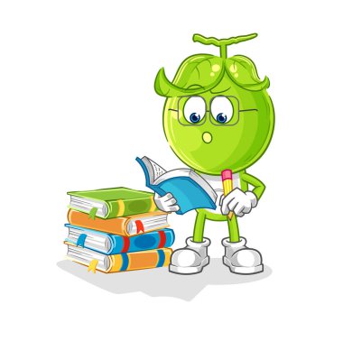 the pea head studying mascot. cartoon vecto