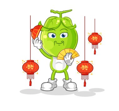 the pea head Chinese with lanterns illustration. character vecto