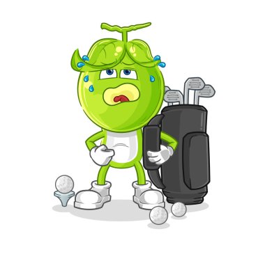 the pea head with golf equipment. cartoon mascot vecto