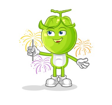 the pea head with fireworks mascot. cartoon vecto