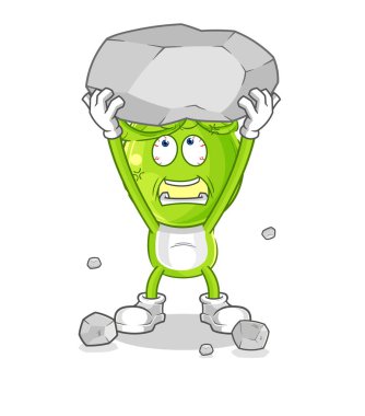 the pea head lifting rock cartoon character vecto