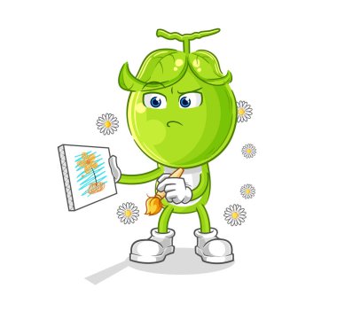 the pea head traditional painter cartoon character vecto