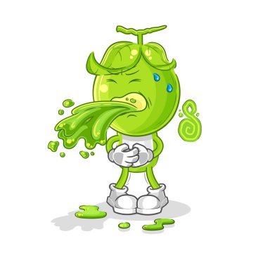 the pea head throw up cartoon. cartoon mascot vecto