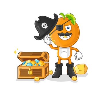the orange head pirate with treasure mascot. cartoon vecto