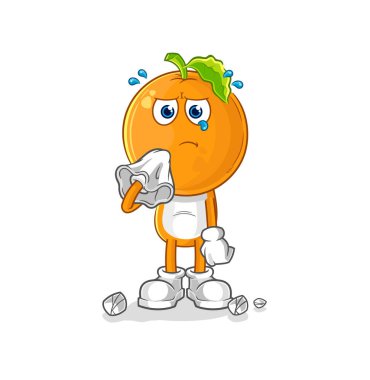 the orange head cry with a tissue. cartoon mascot vecto