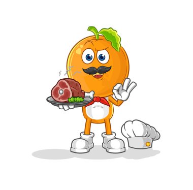 the orange head chef with meat mascot. cartoon vecto