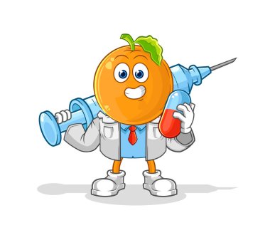 the orange head doctor holding medichine and injectio