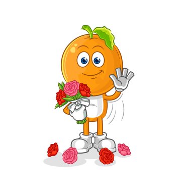 the orange head with bouquet mascot. cartoon vecto