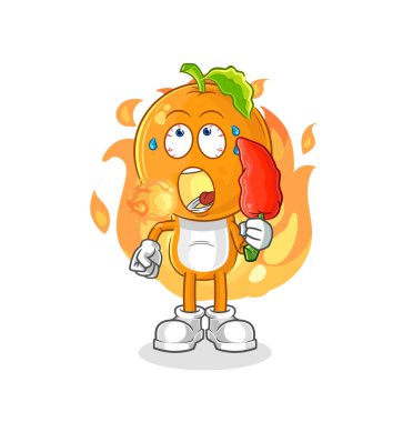 the orange head eat hot chilie mascot. cartoon vecto