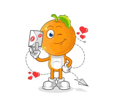 the orange head hold love letter illustration. character vecto