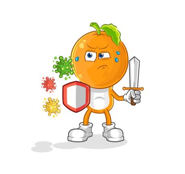 the orange head against viruses cartoon. cartoon mascot vecto