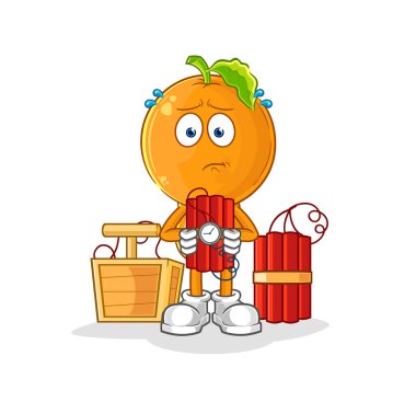 the orange head holding dynamite character. cartoon mascot vecto