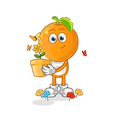 the orange head with a flower pot. character vecto