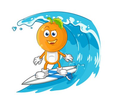 the orange head surfing character. cartoon mascot vecto