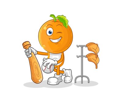 the orange head playing baseball mascot. cartoon vecto