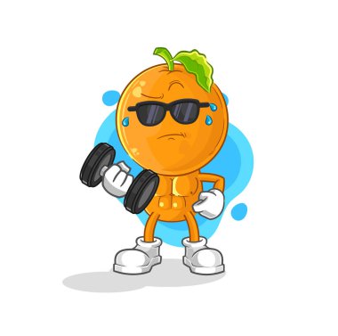 the orange head lifting dumbbell vector. cartoon characte
