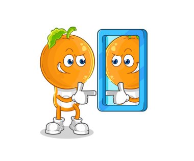 the orange head looking into mirror cartoon. cartoon mascot vecto