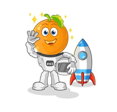 the orange head astronaut waving character. cartoon mascot vecto