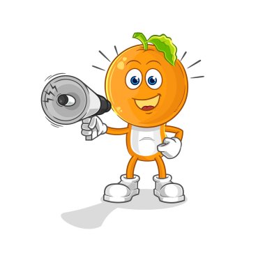 the orange head holding hand loudspeakers vector. cartoon characte