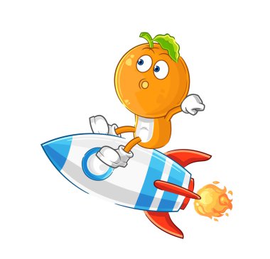 the orange head ride a rocket cartoon mascot vecto