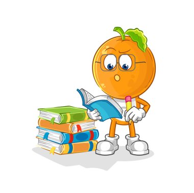 the orange head studying mascot. cartoon vecto