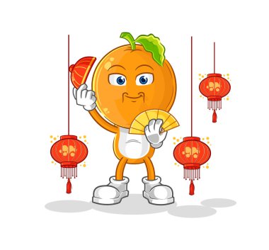 the orange head Chinese with lanterns illustration. character vecto