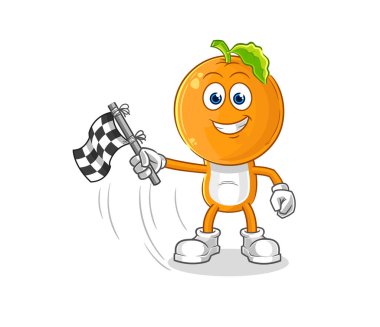 the orange head hold finish flag. cartoon mascot vecto