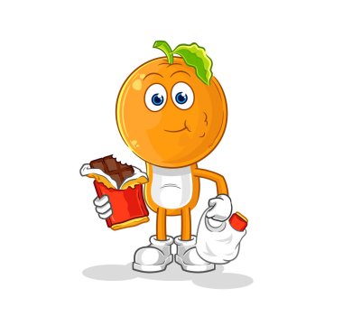 the orange head eat chocolate mascot. cartoon vecto