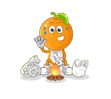 the orange head roasting marshmallows. cartoon mascot vecto
