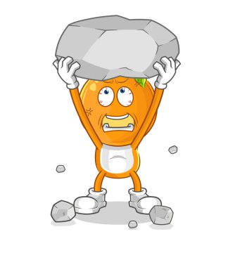 the orange head lifting rock cartoon character vecto