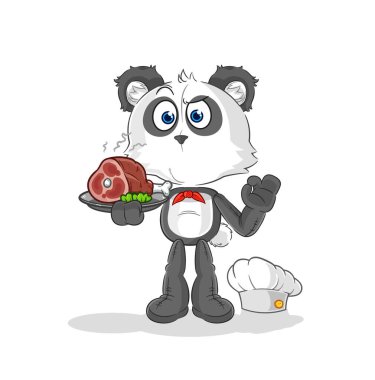 the panda chef with meat mascot. cartoon vecto