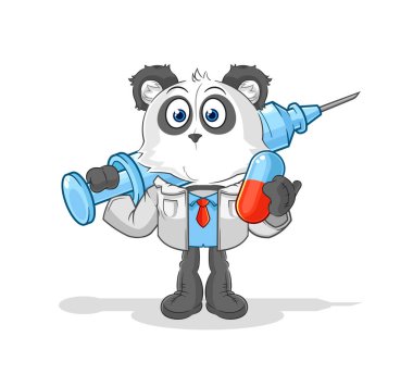 the panda doctor holding medichine and injectio