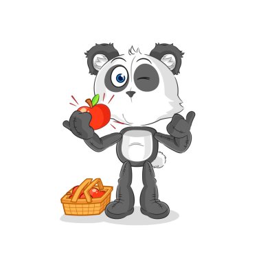 the panda eating an apple illustration. character vecto