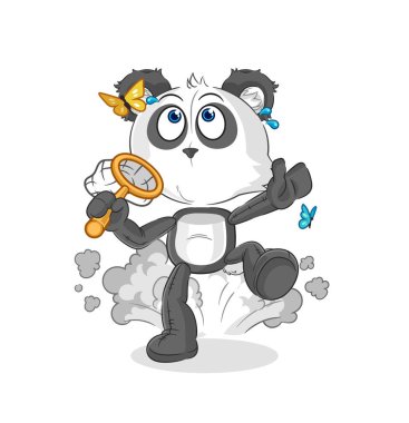 the panda catch butterfly illustration. character vecto