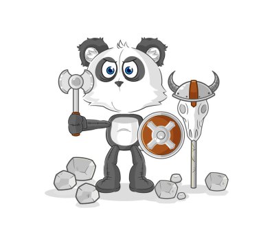 the panda viking with an ax illustration. character vecto