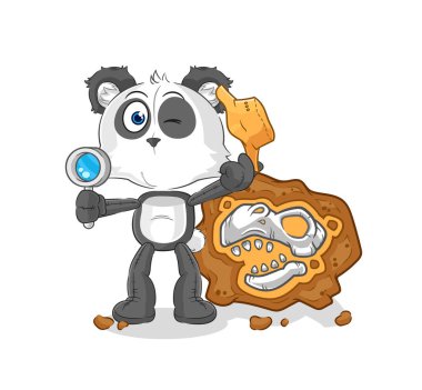 the panda archaeologists with fossils mascot. cartoon vecto