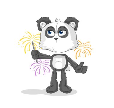 the panda with fireworks mascot. cartoon vecto