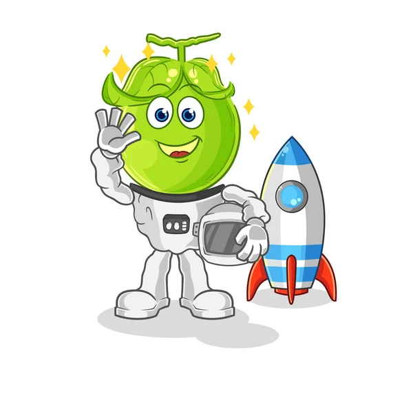 Pea Head Astronaut Waving Character Cartoon Mascot Vecto — Stock Vector