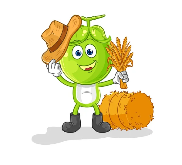 Pea Head Farmer Mascot Cartoon Vecto — Stock Vector