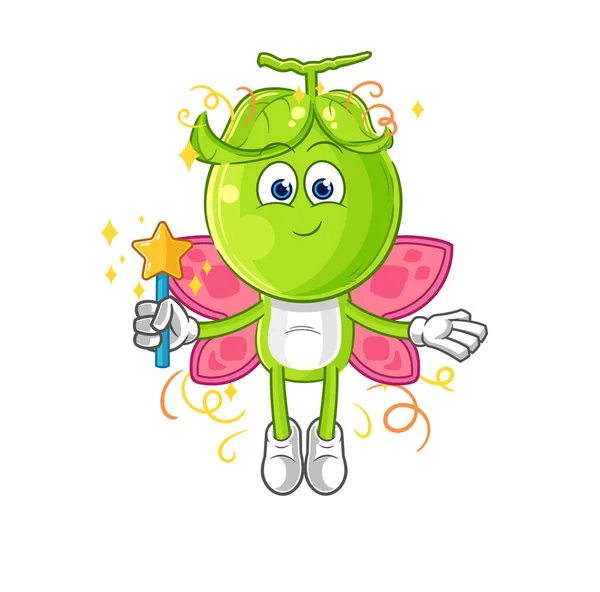 Pea Head Fairy Wings Stick Cartoon Mascot Vecto — Stock Vector