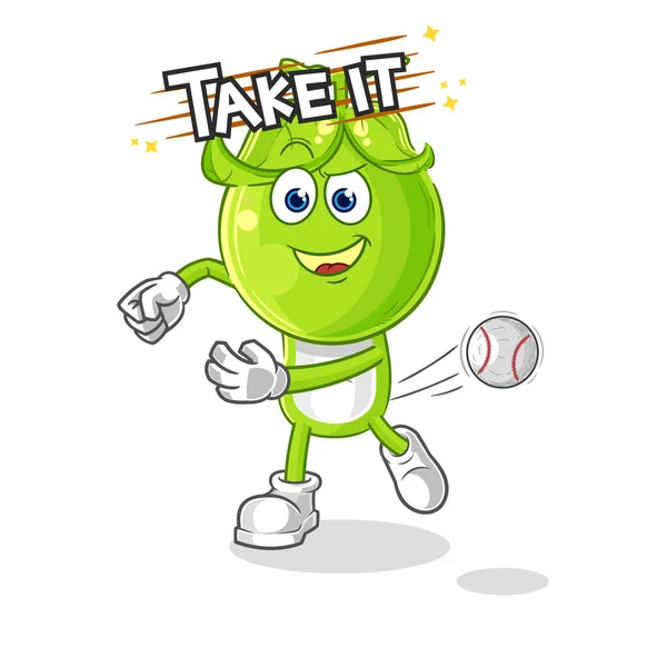 Pea Head Throwing Baseball Vector Cartoon Characte — Stock Vector